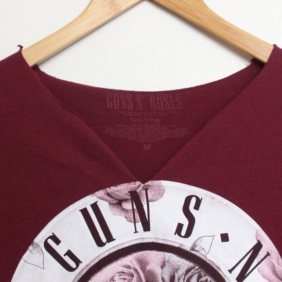 Guns N Roses Shirt Womens Medium Maroon Rock Band Tee Chopped Neckline - Picture 3 of 7